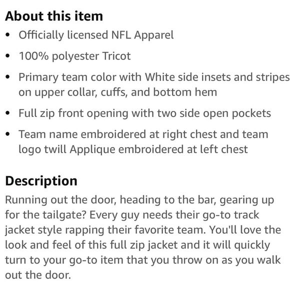 NFL Carolina Panthers Track Style Jacket Black white stripes - Picture 2 of 6